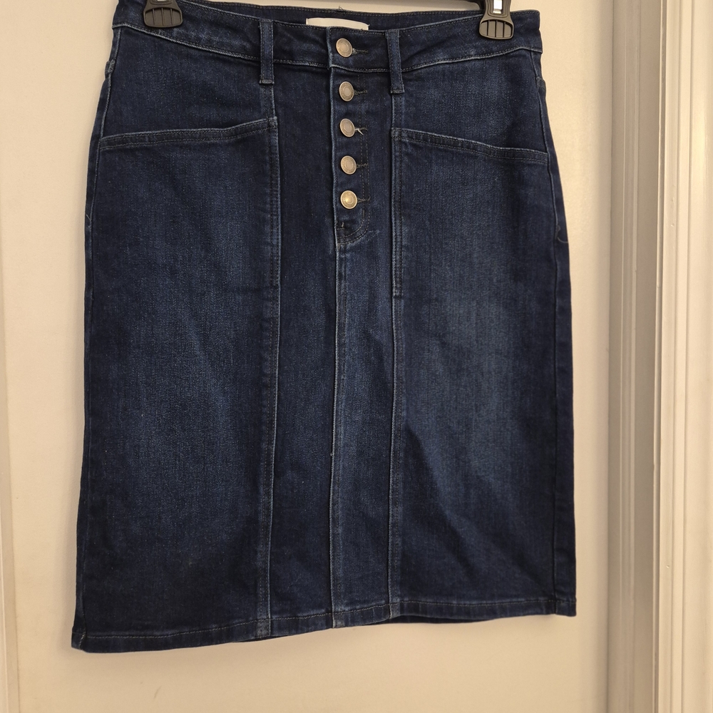 Velvet Dark Blue Denim Pencil Skirt